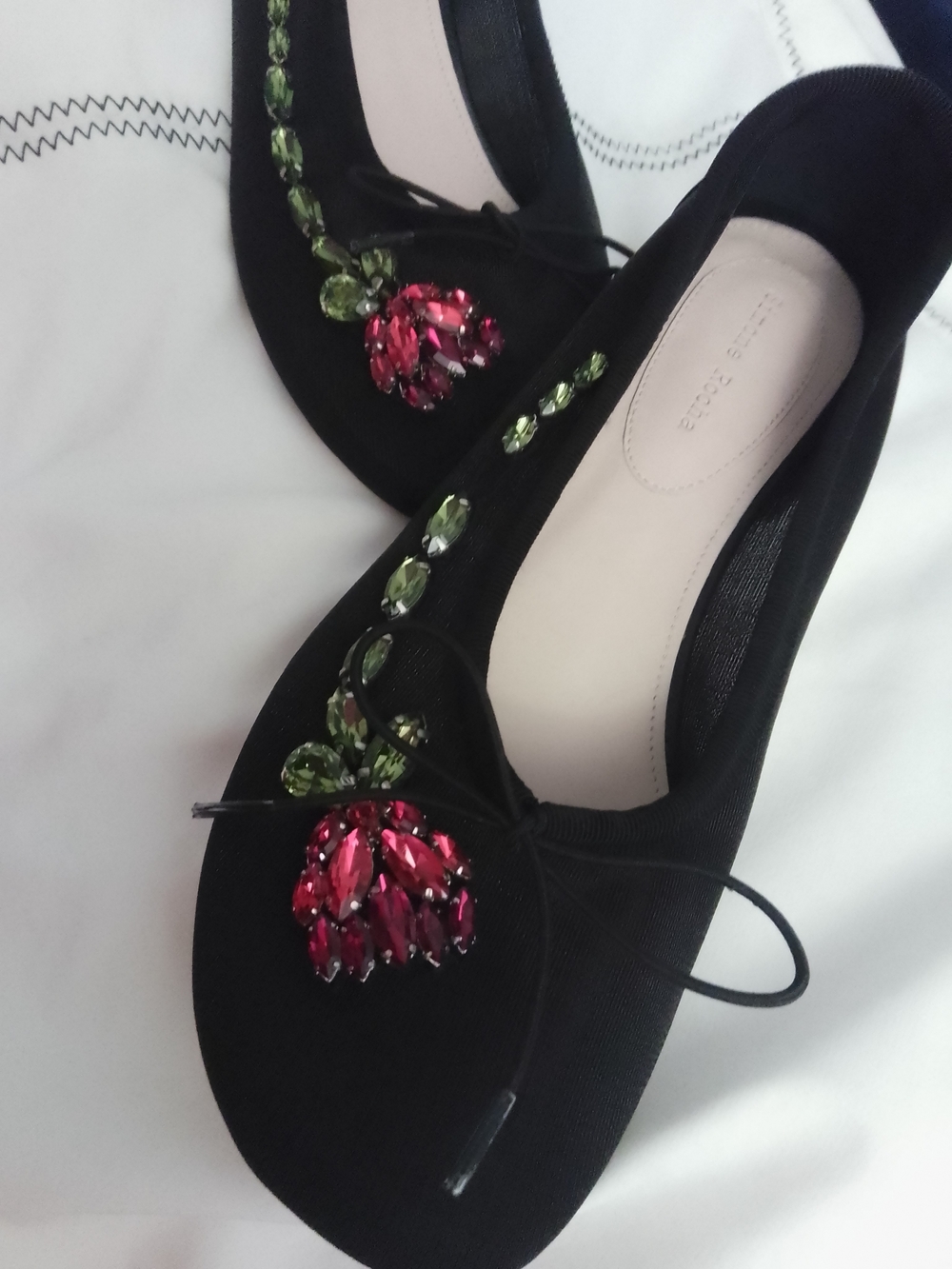 Simone Rocha Black Ballet Flat with Red and Green Accents